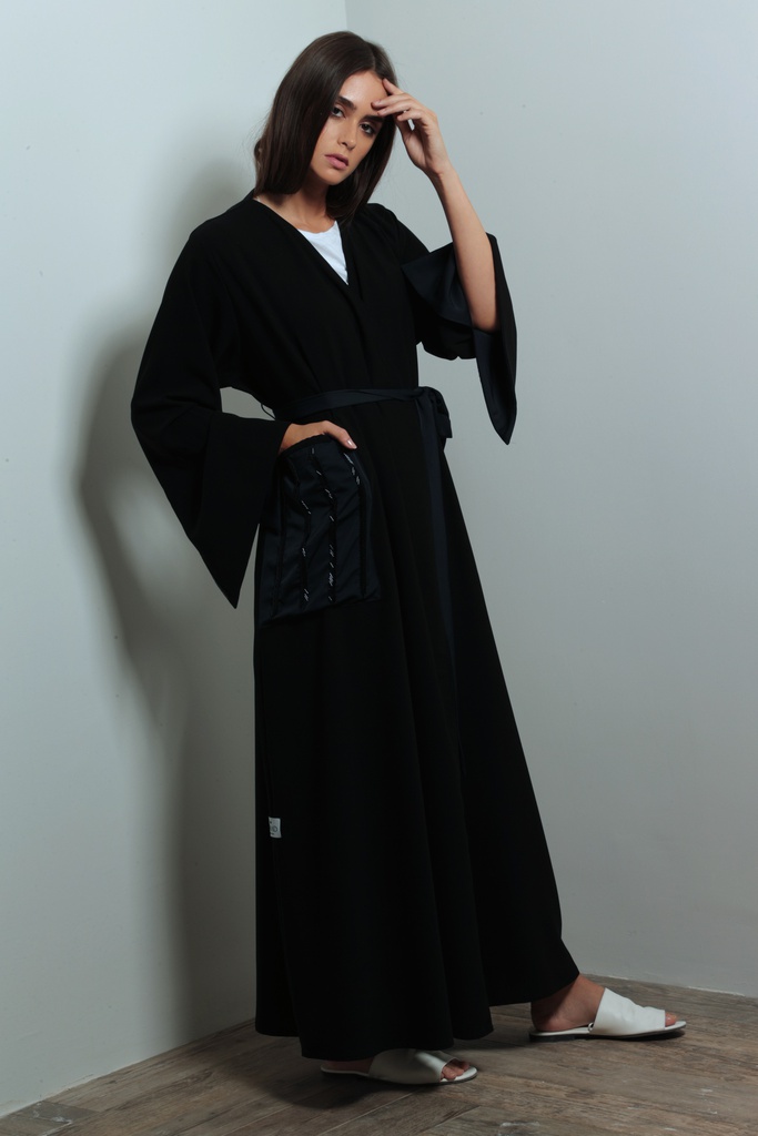 Blue beaded pockets abaya