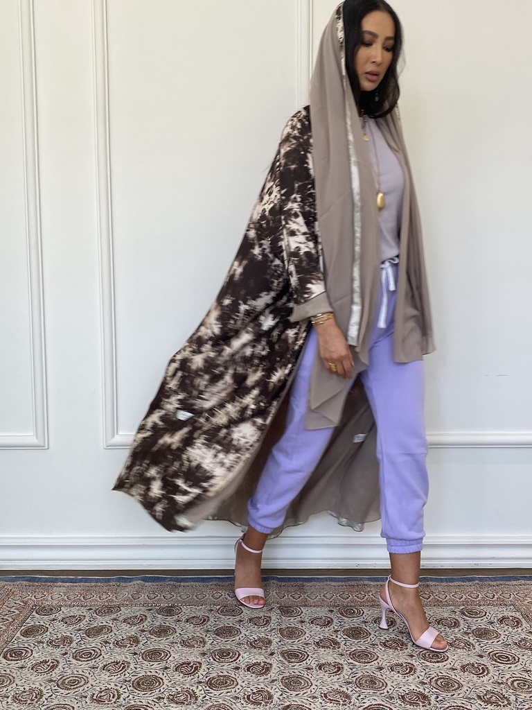 Brown dye, reversible cotton and shefon Abaya 