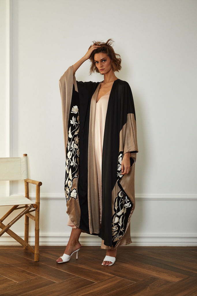 Double face embroidered silk Abaya