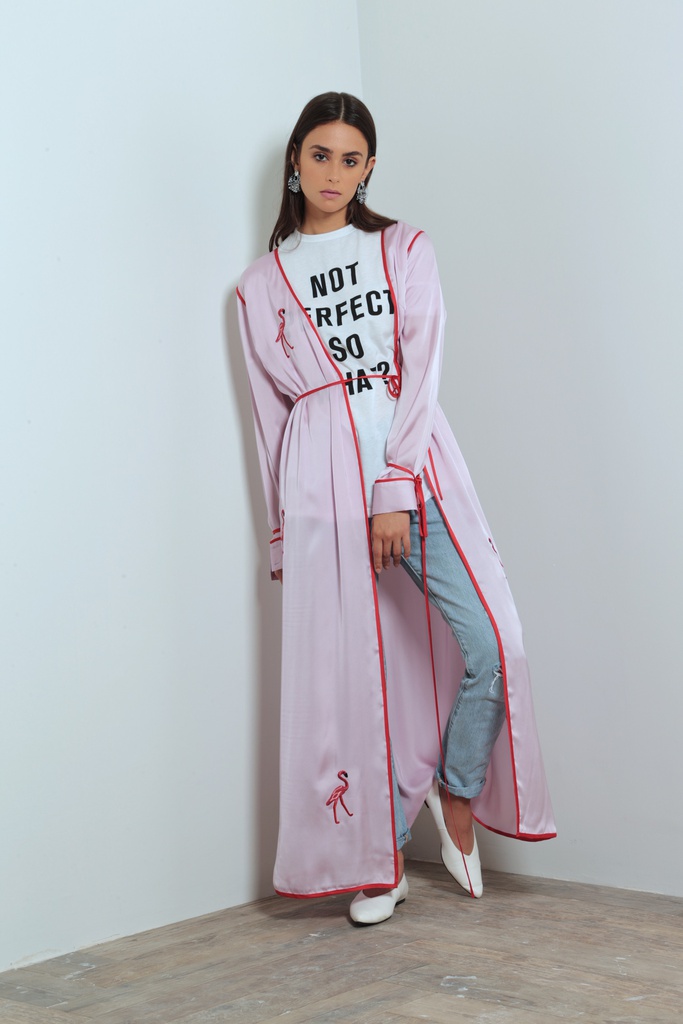 Flamingo silk robe