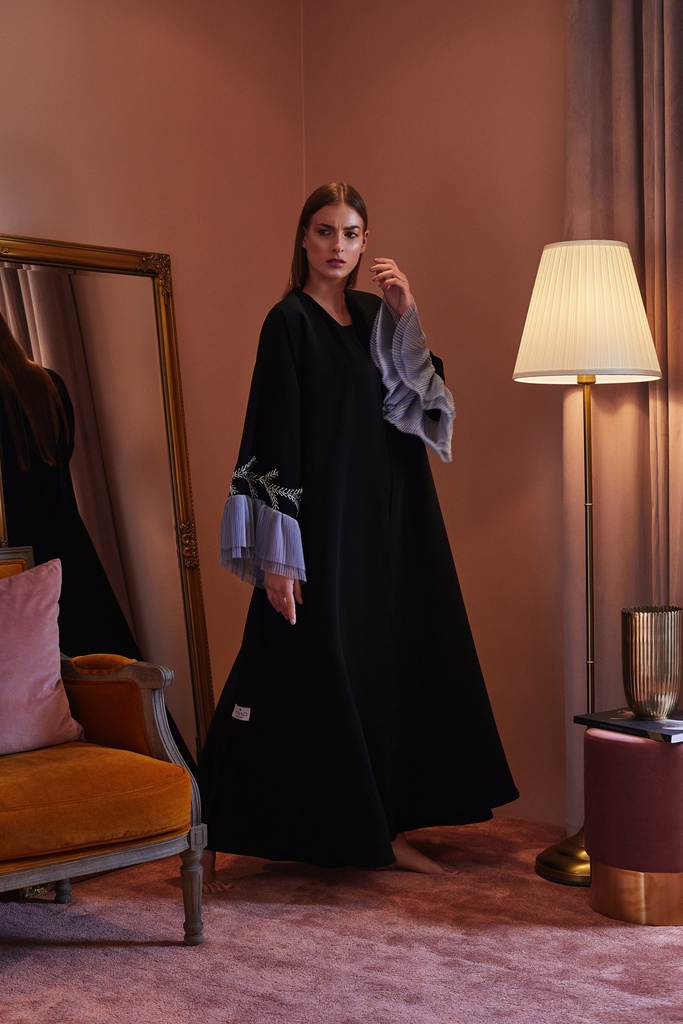 Grey beaded sleeve abaya