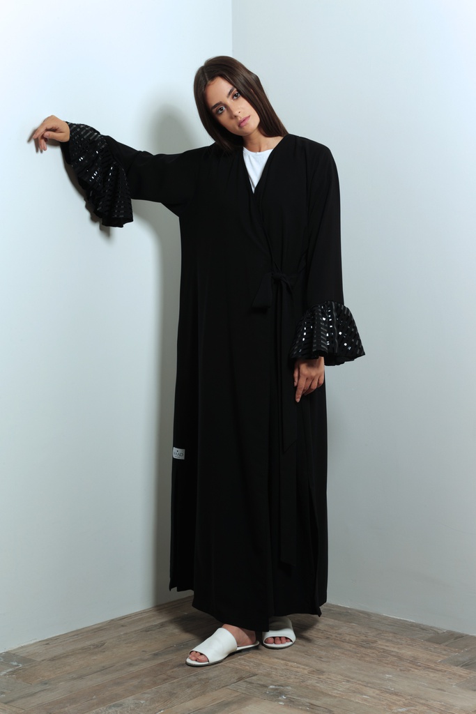 Leather ruffle sleeves abaya