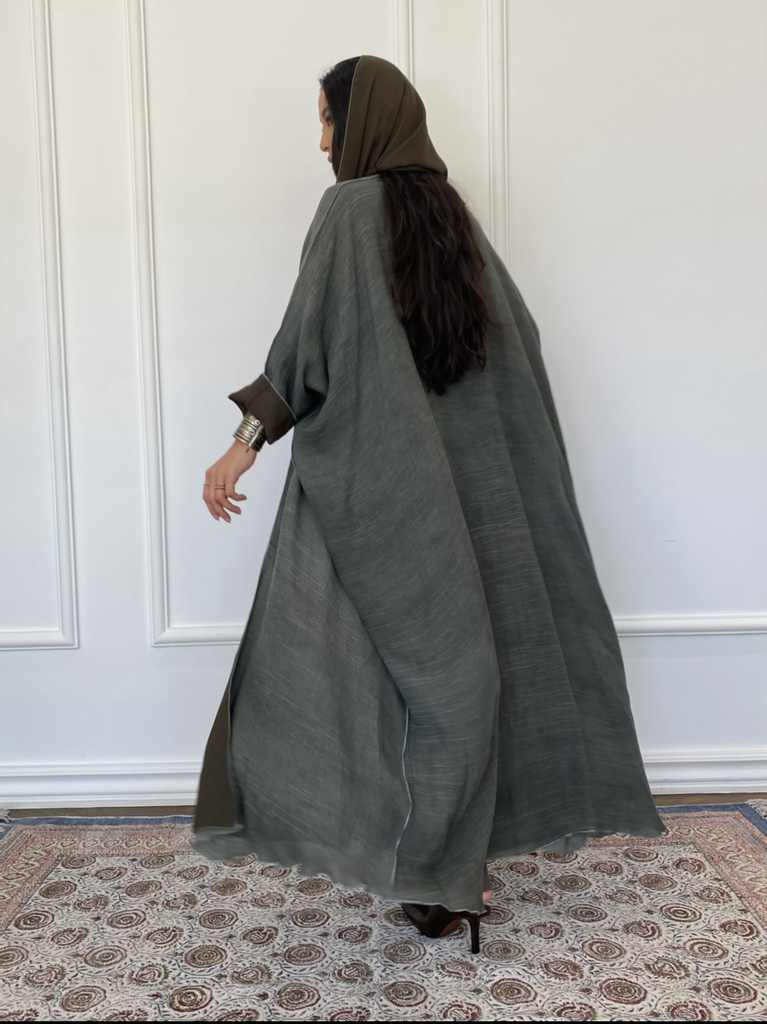 Maria, Reversible linen Abaya in army green 