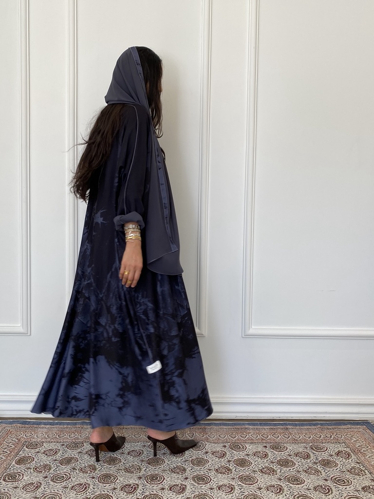 Navy dye, reversible cotton and shefon abaya 