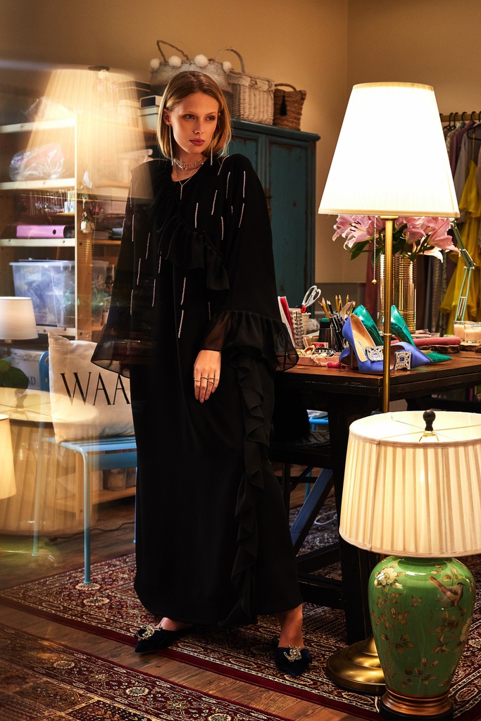 Ruffled down shefon & hand beading Abaya