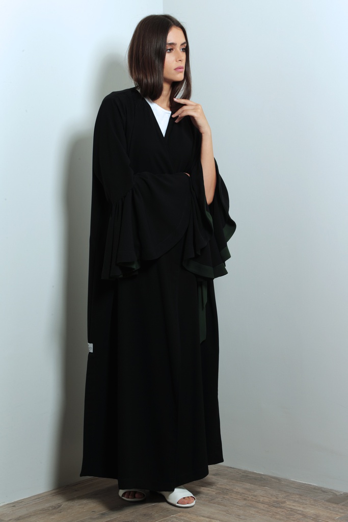 Ruffled sleeves with side belt Abaya