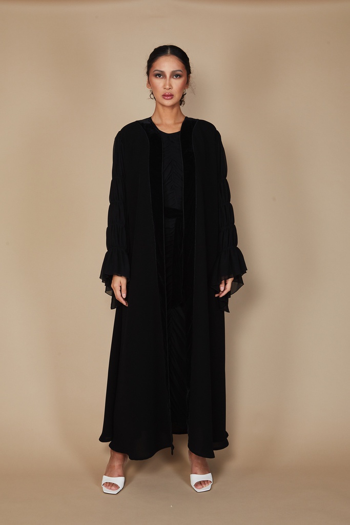 Shefon sleeve abaya with velvet trim