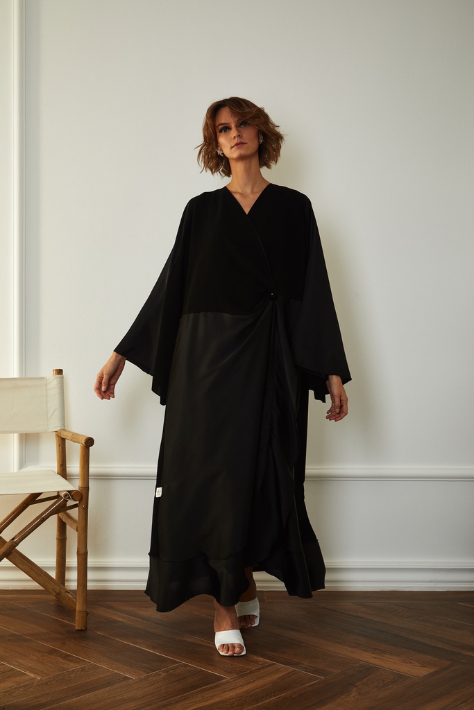The Black silk skirt with button