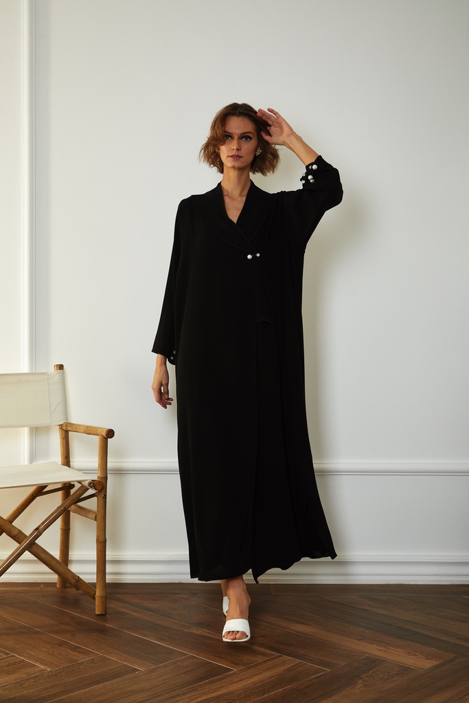 The crystal button black jacket abaya