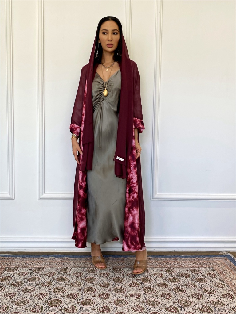 The pink Dye, in cotton and shefon reversible Abaya