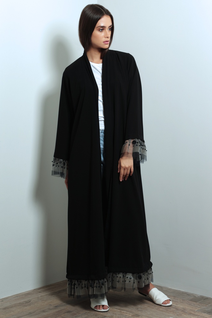 Tool layered sleeves abaya with beading  details