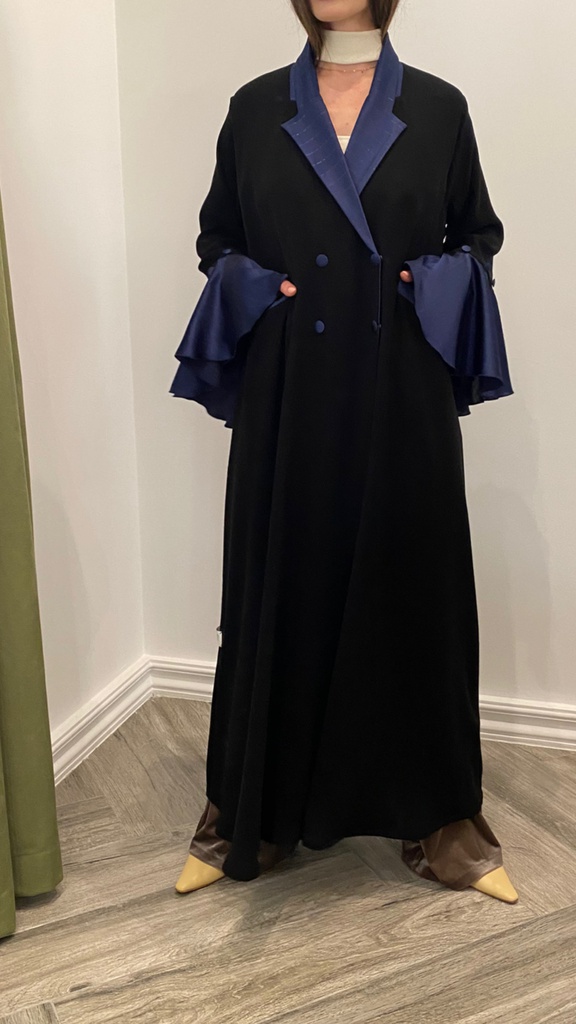 Blue lined tinsel ruffles sleeve abaya