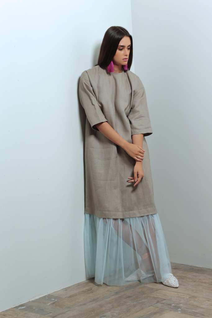 linen dress with toll attached skirt