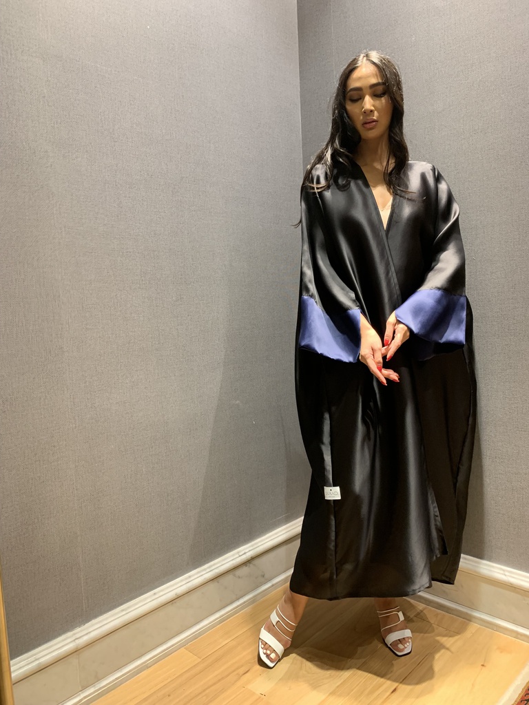 organza abaya with blue organza sleeve