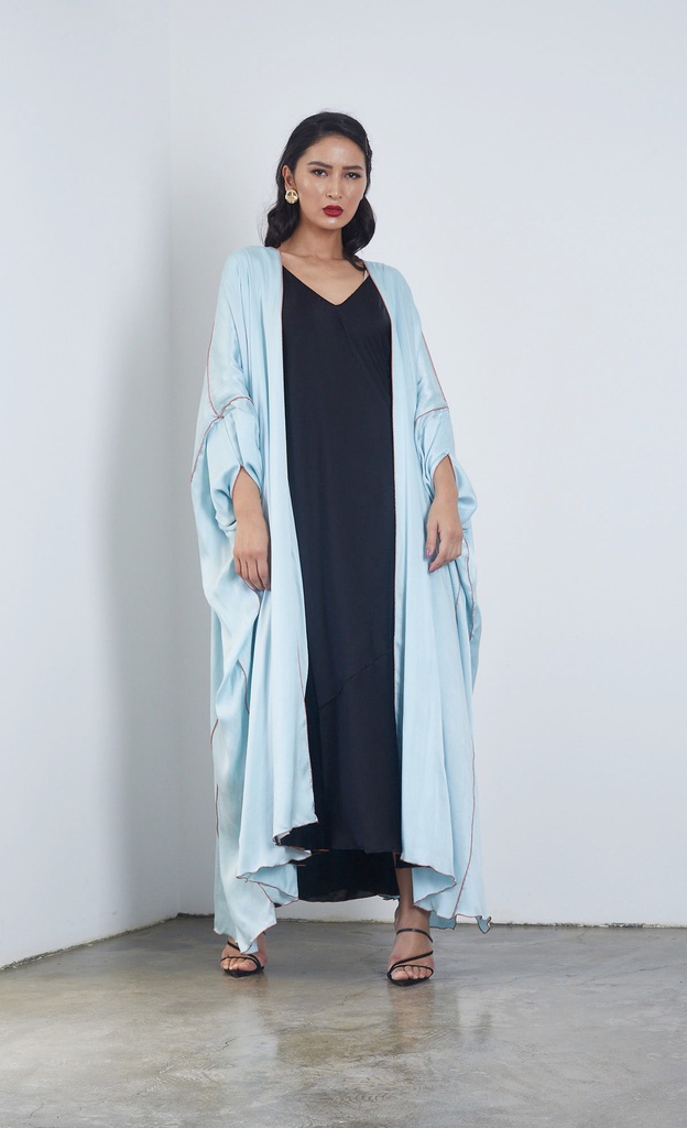 the silk double face abaya in light blue
