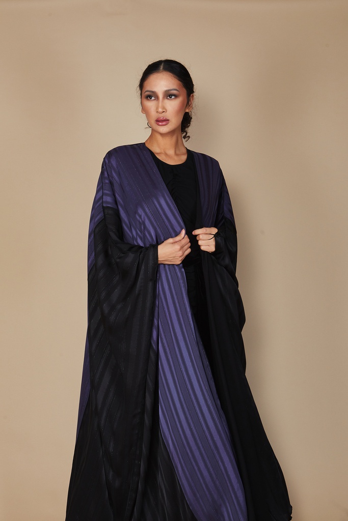 Tinsel shefon 2 tone Abaya with tinsel lines